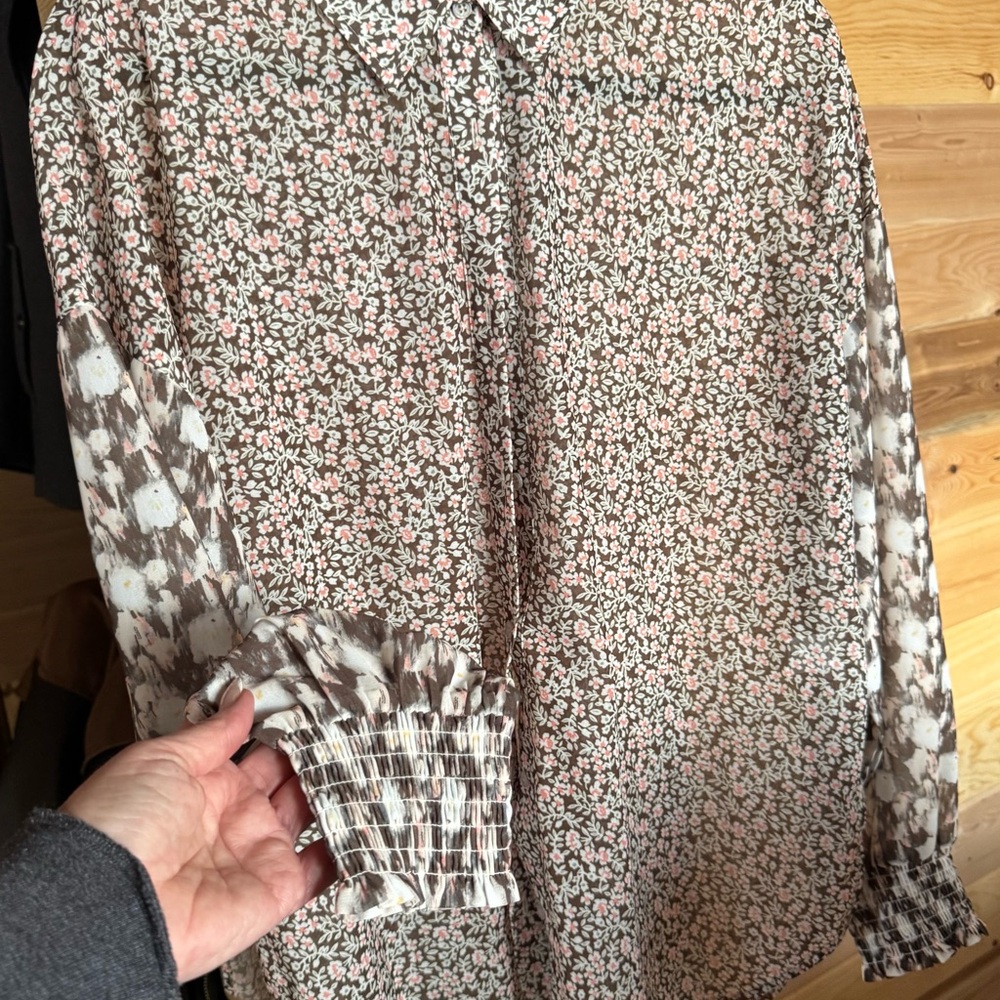 Floral Button-Up Blouse - Pink and Brown